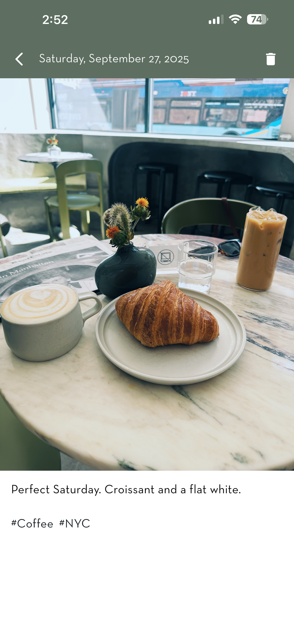 A saved Heirloom memory with a coffee and croissant