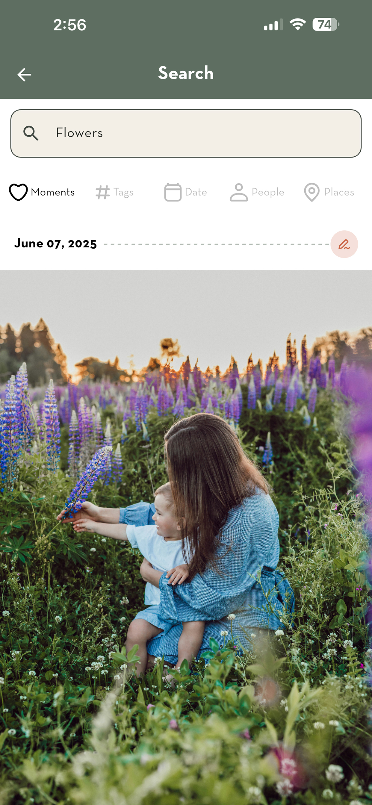 Heirloom search showing a family memory in flowers